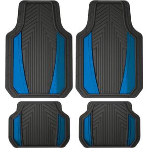 Custom Accessories 4-Piece Anodized Sport Floor Mats, All-Weather Car Floor Mats, Trim-to-Fit Mats for Cars, Trucks, SUVs, All-Season Automotive Floor Mats - Black/Blue