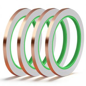 Rindion 4 Pack Copper Tape, 1/4inch X 196.8FT Double-Sided Conductive Copper Foil Tape, Copper Tape Conductive Adhesive for EMI Shielding, Electrical Repairs, Guitars, Grounding, Craft Decorations