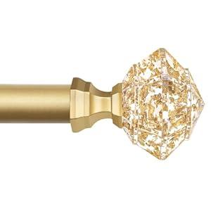 TONIAL Curtain Rods 32 to 58 Inch(2.6-4.8ft), Telescoping Splicing 3/ 4 Single Rods for Windows 20 to 53 Inch(1.7-4.4ft) Decorative Drapery Rod with Translucent Diamond Finial, Luxury Gold