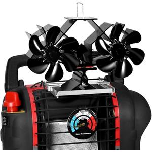 Dual Motors Heat Powered Fireplace Fan, Wood Stove Fan Compatible for Buddy Heater, Fireplace Fan with WoodStove Magnetic Thermometer, Heat Activated Thermal Fan for Wood Burning Stove/Log Burner