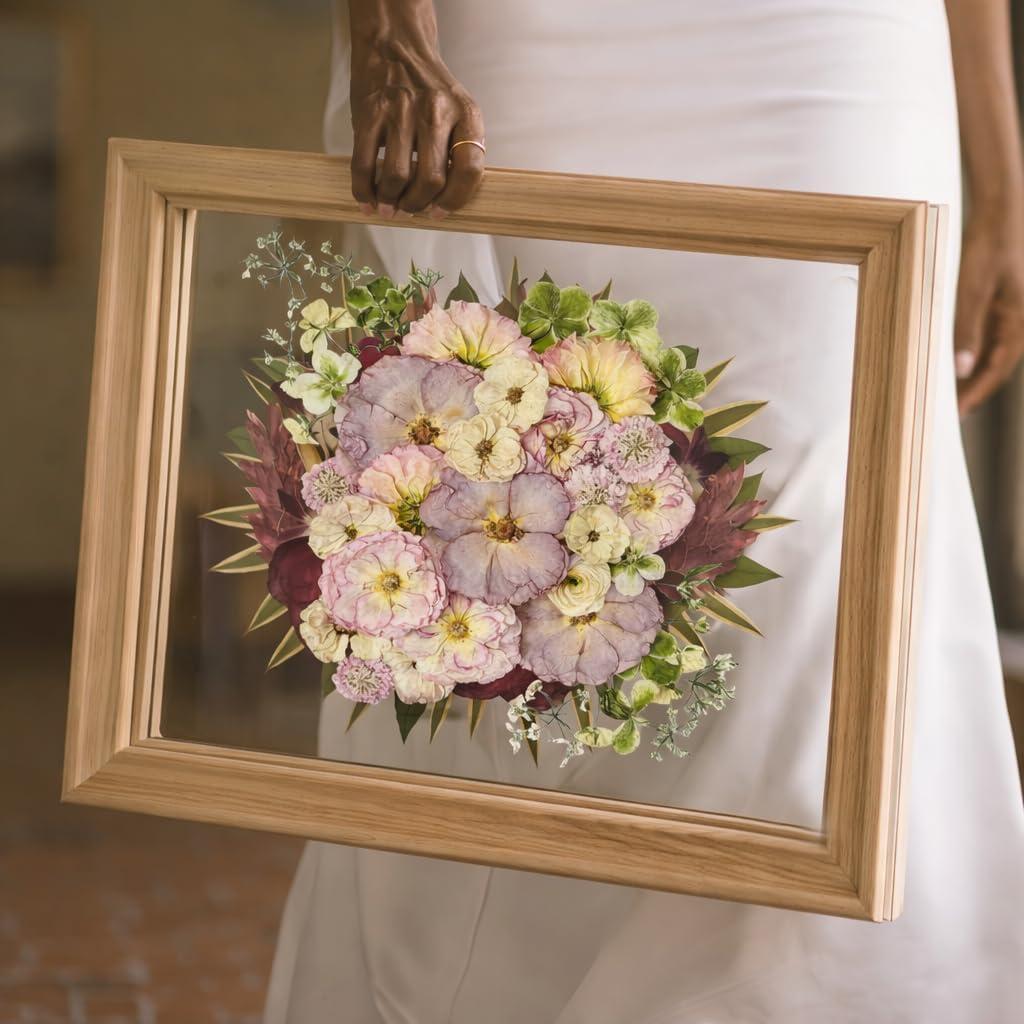 Double UV Glass Frames for Pressed Flowers Frame 11x14 Shadowbox Frames Black Walnut Wood Floating Frame 16x20 Artist Gallery Picture Frames For Wedding Flowers, 11x14/UV Crystal Glass