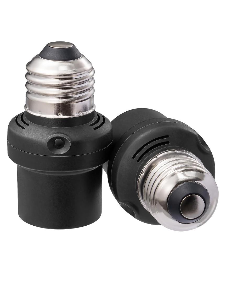 DEWENWILS Light Sensor Socket 2 Pack, Automatic Dusk to Dawn E26/E27 Socket Adapter, Double Sensors for Porch/Wall Light Fixtures, Compatible with Incandescent/CFL/LED/Halogen, Black, ETL Listed