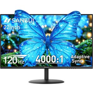 SANSUI 22 Inch 120Hz Monitor, FHD Computer Monitor 4000:1 Contrast Ratio with Adaptive Sync, HDR 100% sRGB, HDMI x 2, VESA Mount, Eye Care for Home/Office (ES-22X3AH, One HDMI Cable Included).