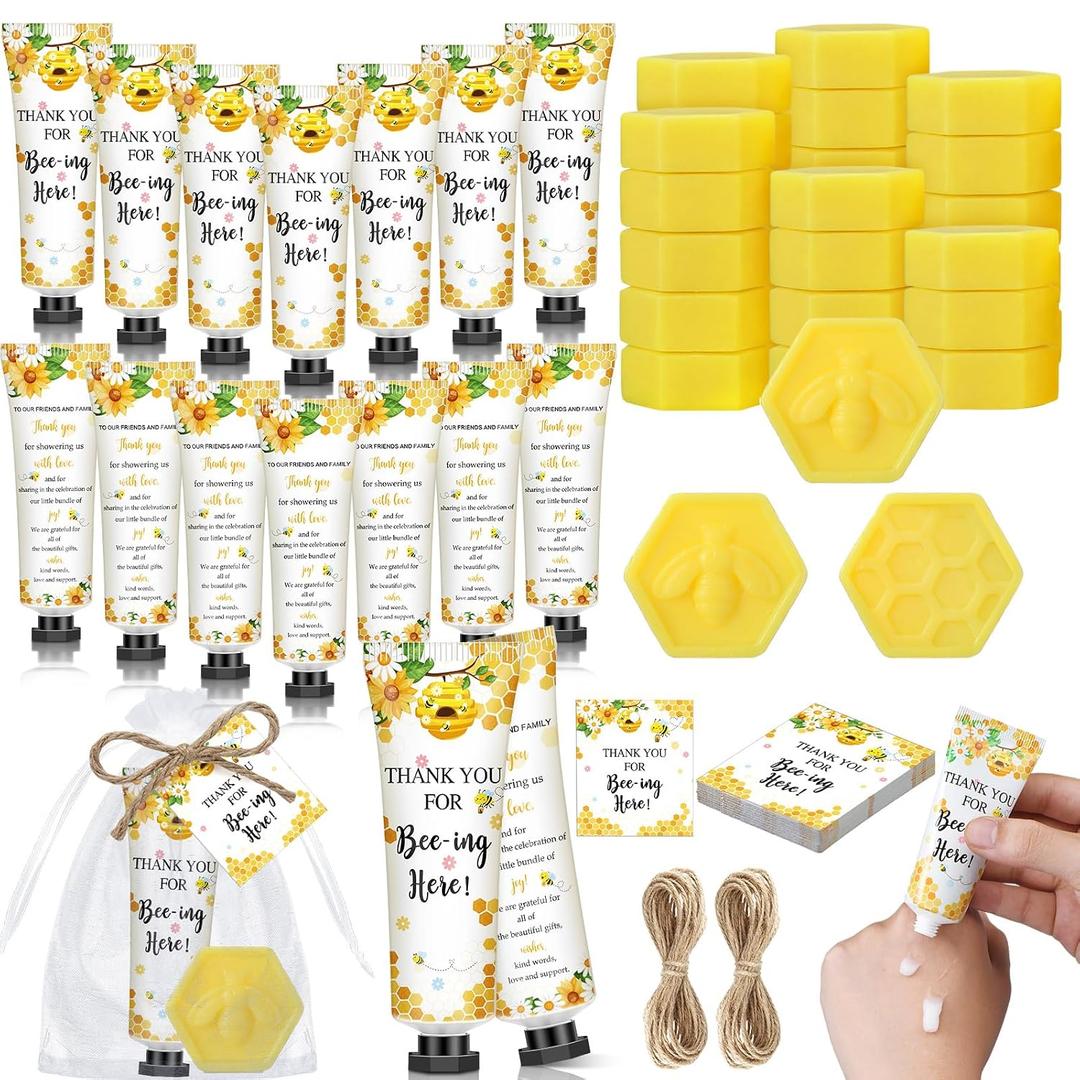 75 Pcs / 25 Sets Bee Themed Baby Shower Favors for Guests Sweet As Can Bee Bridal Shower Gift a Little Honey Is on The Way Hand Cream Honeycomb Soaps Party Favor Return Gift for Gender Reveal