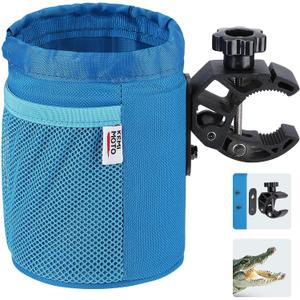 KEMIMOTO Motorcycle Cup Holder, Oxford Fabric Motorcycle Drink Holder with 0.6"-1.5" Alligator Clamp, Universal Water Bottle Cup Accessories for Bike, ATV/UTV, Scooter, Boat, Walker, Blue (1 PC,Medium)