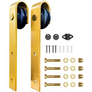 Rio Salto Brushed Brass Gold Barn Door Rollers  Extra Sliding Barn Door Hardware Kit for Interior Closet Pantry Doors  Fits 1 3/8" & 1 3/4" Panels, Supports 170 lbs  Track Not Included (Set of 2)