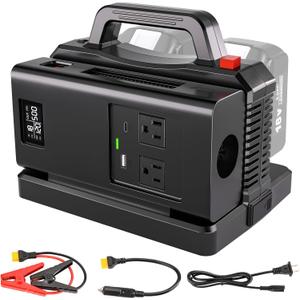 500W Pure Sine Wave Power Inverter for Makita 18V Battery, 2-Ports DC 18V to AC(2 Outlets) 120V Car Charger Plug Inverter Adapter Converter for Camping, Travel, Emergencies(Tool Only)