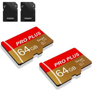 2 Pack Memory Card 64GB with Adapter, High Speed TF Card, UHS-I C10 A1 Memory TF Card for Tablet/Mobile Phone/Camera/Car Audio/Game Console (TF162 Red Gold 64GB)