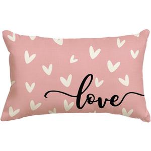 AVOIN colorlife Valentine's Day Love Pink Throw Pillow Cover, 12 x 20 Inch Anniversary Wedding Cushion Case Decoration for Sofa Couch