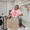 Valentine Day Shirt Women Leopard Love Heart Print T-Shirt Teachers Valentines Short Sleeve Tee Tops (Pink, XL)