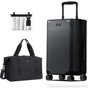 ECOHUB Hardside Expandable Carry On Luggage, 20" Rolling Luggage 22x14x9 Airline Approved with Spinner Wheels & TSA Lock, Lightweight Small Hardshell Travel Suitcase Valises, 20inch Carry-on Black, 20 inch + Duffel