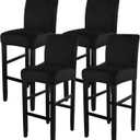 SearchI Velvet Bar Stool Covers Set of 4, Stretch Washable Barstool Seat Covers, Counter Height Chair Covers for Kitchen Dining Room Cafe (Velvet Black)