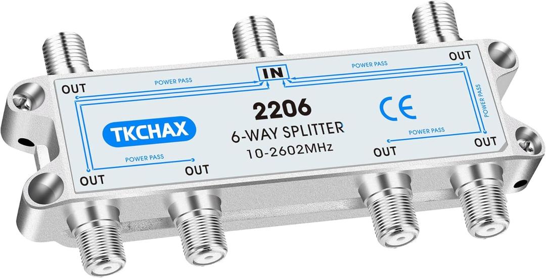 Coaxial Cable Splitter,Support 10-2602MHz,RG6 RG59 Coax Compatible,Work with MoCA2.5 and MoCA3.0, CATV, Satellite TV, Antenna, HDTV and High Speed Internet (6 Way Coaxial Cable Splitter)