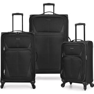 U.S. Traveler Aviron Bay Expandable Softside Spinner Wheels, Black, 3 Piece Luggage