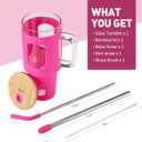 WINSA Glass Tumbler with Straw and Lid, 40 oz glass cup with handle, Glass Water Bottles with Time Marker, Silicone Protective Sleeve-Rose Red