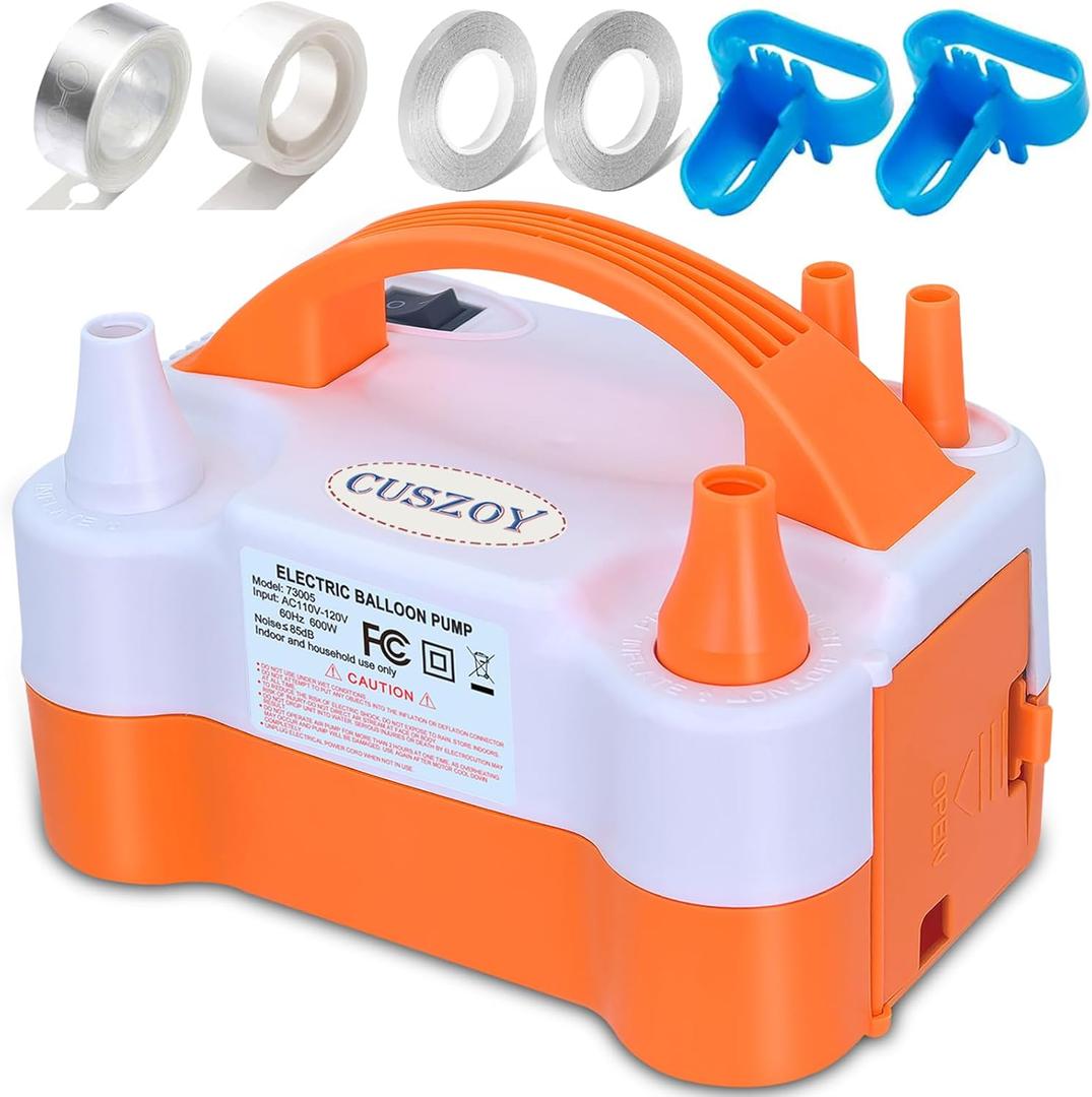 CUSZOY Electric Balloon Pump 600W, Fast Balloon Blower with 6 Balloon Arch Kits, Dual Nozzle & 2 Modes, Portable Air Pump for Balloon Decor for Party, Wedding, Birthday - Professional Balloon Pump