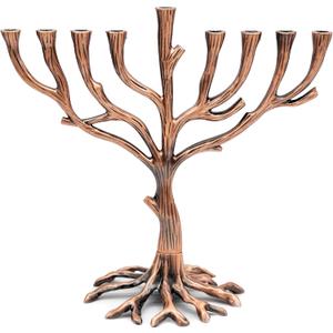 The Dreidel Company Tree of Life Menorah Rustic Copper Finish Full Size 10 Inches Long, Fits Standard Chanukah Candles - Rustic Copper Finish