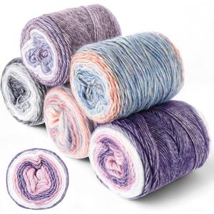 Timgle 5 Rolls Cake Yarn for Crocheting and Knitting 17.5 oz Multicolor Flower Ombre Soft Self Striping Crochet Craft Yarns for Scarves, Shawls, Blankets, Garments Making (Purple)