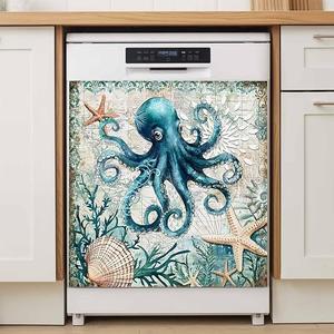 ttyzxcd Dishwasher Magnet Cover Starfish Octopus Magnetic Sticker for Dishwasher, Size:23w X 26h