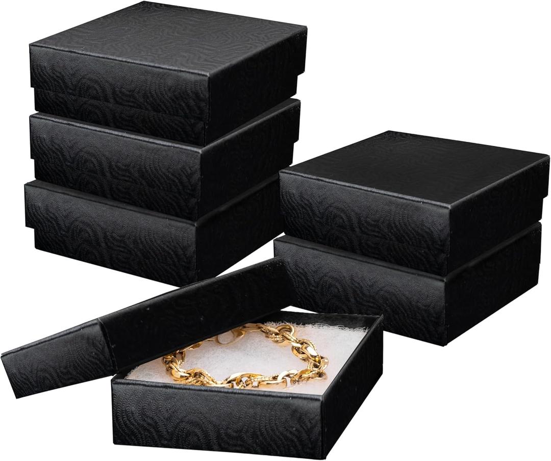 Jewelry Gift Boxes 6 Pack 3.5x3.5x1 inch Cardboard Jewelry Box, Cotton Filled Small Gift Boxes With Lids | For Earring, Bracelet, Necklace, Gift Card Boxes For Presents (Black)