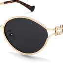 BOTEN Retro Oval Sunglasses for Women Men Small 90s Sun Glasses Trendy Gold Frame Round Shades Cute Designer Sunnies