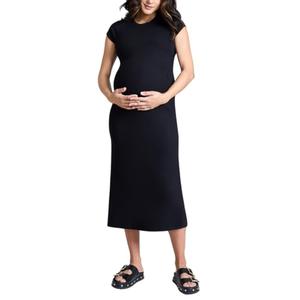 Motherhood Maternity Women's Raglan Sleeve Rib Knit Midi Pregnancy Bodycon Dress, Black, X-Large