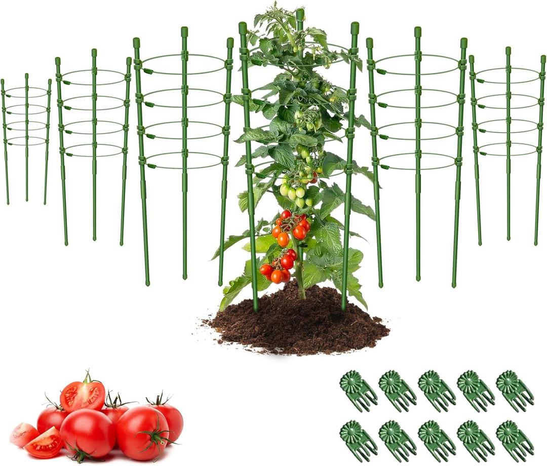 Legigo 6 Pack 36 Inch Plant Support Cages Tomato Cage for Garden- Plant Cages Adjustable Rings, Tomato Plant Support Stakes Trellis for Pots, Peppers, Cucumbers and Flowers with 10 Plant Clips
