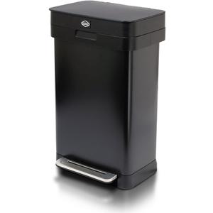 Clorox 13 Gallon Trash Can - 50L Slim Kitchen Trash Can with Step Pedal - Narrow Rectangular Black Stainless Garbage Bin with Hinged Rim and Odor Protection