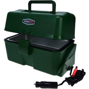 RoadPro RPLBSTOVET2 Electric Lunch Box Oven for Truck Portable Food Warmer Heated Lunch Box for Adults 12v Car Stove Van Life Travel or Construction  Deluxe, Hunter Green, 1 Quart