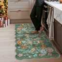 Hallway 3x6 Washable Runner Rug - Indoor Floral Scalloped Kitchen Entryway Low Pile Carpet Soft Non Slip Floor Mat for Bathroom Living Room Bedroom Elegant Home Decor(3x6 Floral/Green)