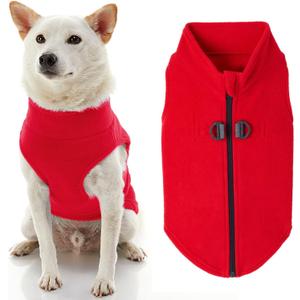 Gooby Zip Up Fleece Dog Sweater - Red, Small - Warm Pullover Fleece Step-in Dog Jacket with Dual D Ring Leash - Winter Small Dog Sweater - Dog Clothes for Small Dogs Boy (Small chest (~13.5"))