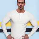 Men's Cotton Muscle Henley Shirts Slim Fit Long & Short Sleeve T-Shirt Stretchy Casual Stylish Ribbed Tee (White, XXL)