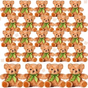 HyDren 24 Pcs Valentines Day Bears Bulk 8 Inch Bears Stuffed Animals Small Soft Bear Plush Stuffed Toy with Bow Tie for Birthday Wedding Valentine Party Gift Favors(Light Yellow)
