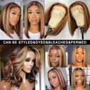 EQ DUOUPA 14 Inch Highlight Bob Wig Human Hair 180 Density Highlight 13x4 HD Lace Front Wigs Omber P4/27 Human Hair Bob Wigs