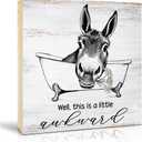 2 x TOUNER Well This Is A Little Awkward Wood Box Sign, Funny Donkey Daisies Bathtub Retro Wood Desk Decor, Christmas Birthday Thanksgiving Bathroom Table Display Gifts for Women Mom Aunt BFF Sister