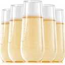 FOCUSLINE 24 Pack 9 Oz Clear Plastic Champagne Flutes, Stemless Plastic Champagne Glasses Clear, Heavy Duty Toasting Glasses, Shatterproof and Disposable Cups Perfect For Any Party