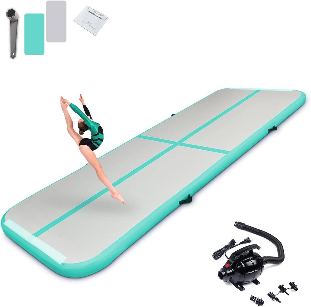 SUDOO 10ft Inflatable Gymnastics Tumbling Mat 4" Thick Air Tumble Track Training Mat with Electric Pump for Home Use/ Tumble/ Gym/ Exercise/
Training/Cheerleading/Yoga/Parkour/Beach/Park/Water (Green)