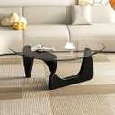 Modern Glass Coffee Table, Mid Century Small Coffee Table, Coffee Table for Living Room,Suitable for Bedroom Living Room Reception Office Tables (Black/Transparent, Small)