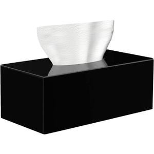 HBlife Acrylic Tissue Box Holder & Cover Rectangular, Magnetic Dryer Sheet & Mask Organizer for Car, Bathroom, Office - Black, 9.84 x 5.02 x 3.54 Inches (Rectangle)