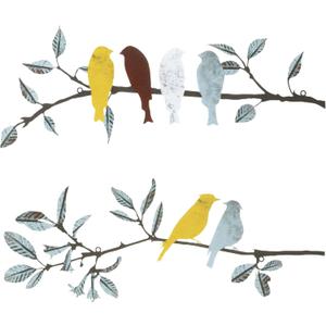 Demissle 2 Pcs Metal Birds Wall Art Decor Vivid Birds on Branch with Leaves Rustic Wall Decor Waterproof Metal Sculpture Hanging Sign for Home Balcony Garden Indoor Outdoor(Fresh Colors)
