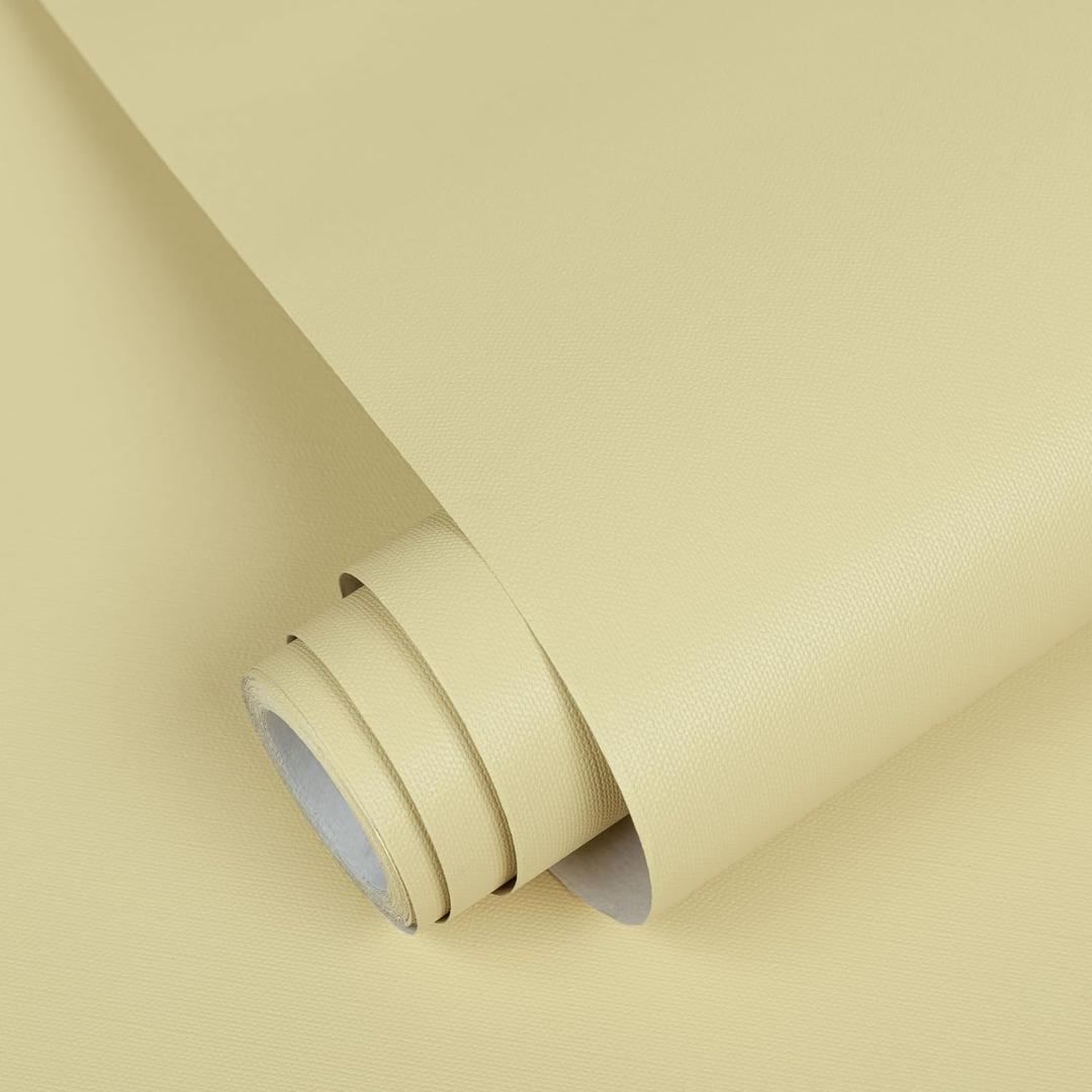 Abyssaly Light Yellow Wallpaper Solid Color Peel and Stick Wallpaper for Cabinet Self Adhesive and Removable Vinyl Wall Paper for Furniture, Bedroom, Kitchen, Drawer, Shelf Liner 15.7 in X 196 in