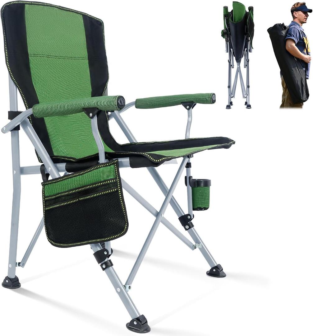 Folding Camping Chair Portable Outdoor Beach Chair, Heavy Duty Foldable Lawn chair Support 330lbs, Collapsible Lightweight Camp Chair with Cup Holder&Carry Bag for Fishing Outside Sports Picnic(Green), 21.6 Inches X 21.6 Inches X 36.5 Inches