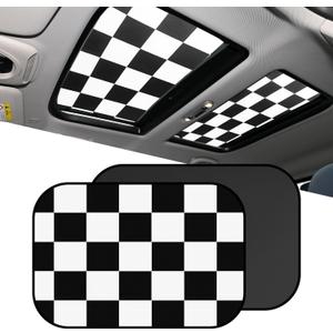 2 PCS Car Sunroof Sunshade, Sun Protection Car Roof Cover, Foldable UV-Resistant Reflector Breathable Sunshade Canopy, Auto Accessories Fit for Mini Cooper, Clubman, Countryman (Chequer)