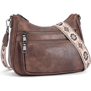 KITEVIUN Crossbody Bags for Women Leather Purse Trendy Multi Pocket Shoulder Handbags (02-coffee)
