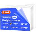 (5 Pack) 11" x 14" Plexiglass Sheets 1/8 inch Thick (3mm), Clear Acrylic Sheets Panel Cut to Size Plexiglass Acrylic Board, Cut with Engraver, Power Saw or Hand Tools, No Laser Cut.