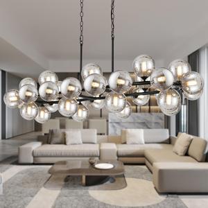 Chandeliers for Dining Room, 54'' Large Dining Room Light Fixture Modern Sputnik Oval Chandelier with Smoke Gray Glass 32-Light Oversized Chandelier for Living Room Entryway Bar Cottage G9 Socket (Smoke Grey)
