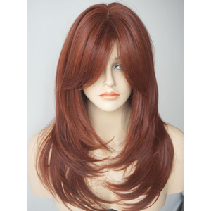 wigbuy Long Layered Copper Brown wig Synthetic wig layered Auburn Wigs with side bangs for White Women (Copper Brown)