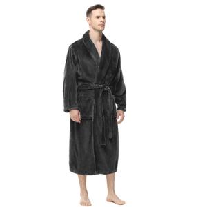 Yurhap Mens Fleece Robe, Soft Plush Robe for Men, Fluffy Bathrobe with Belt & 2 Pockets, S/M