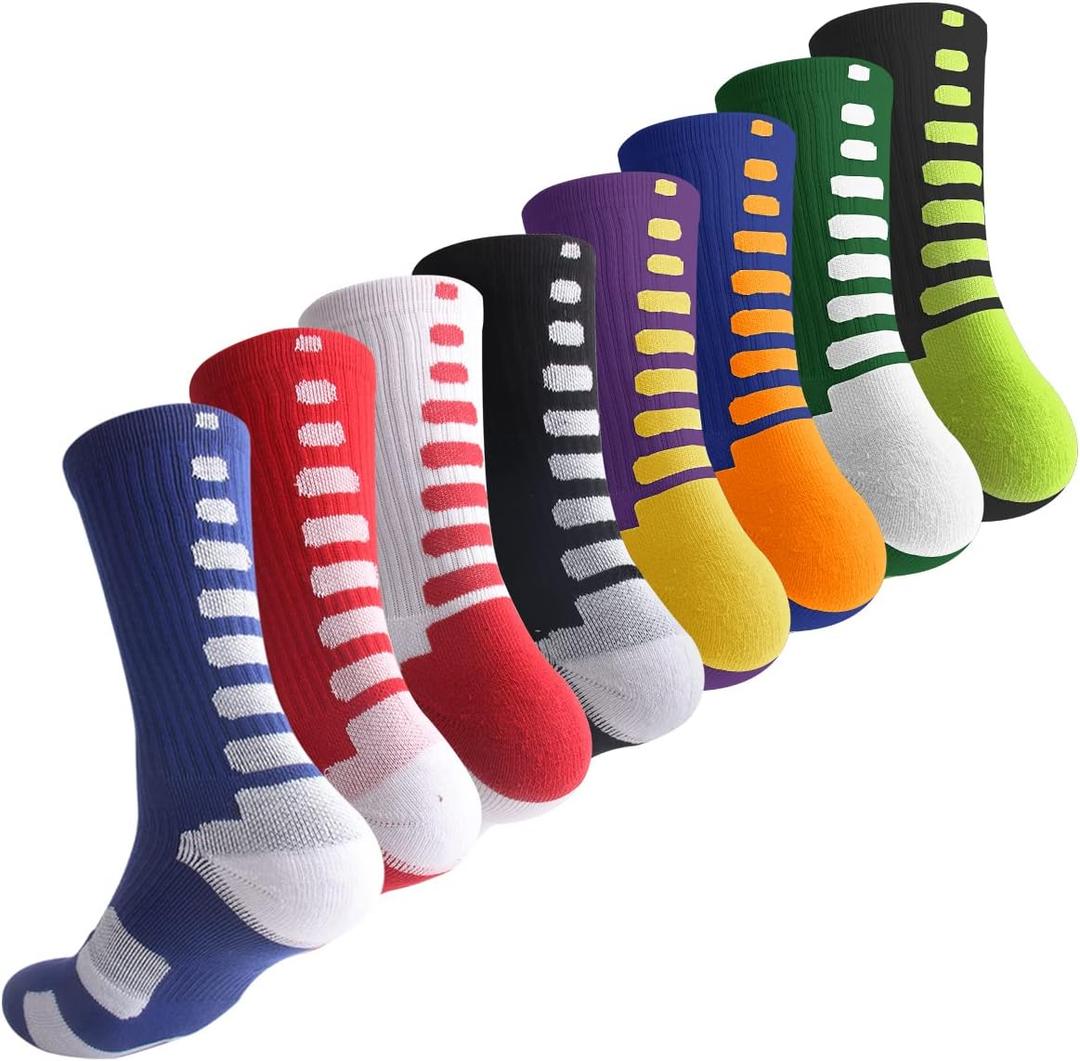 OLCHEE Boys Athletic Crew Socks Basketball Sports Calf High Kids Youth Teens Long Compression Colorful Multipack