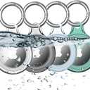 4 Pack Airtag Holder IPX8 Waterproof for Apple Air Tags with Keychain, Hard PC Cover [Anti-Scratch] for Air-Tag Item Finder GPS Tracker Case Key Chain, Clear/Black/Blue/Green